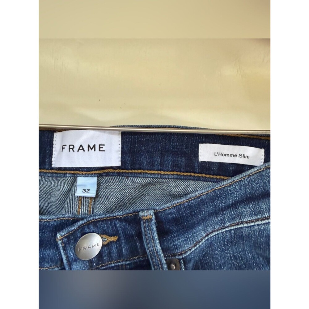 Frame NWT Jeans L’Homme Slim Blue Denim Dark Stretch Wash Size 32 Classic - Picture 4 of 9